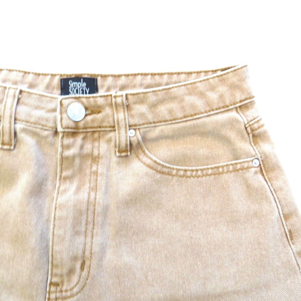 Simple Society Denim Shorts Hi Rise Frayed Hem Tan 7/28" Festival EUC - Picture 7 of 10